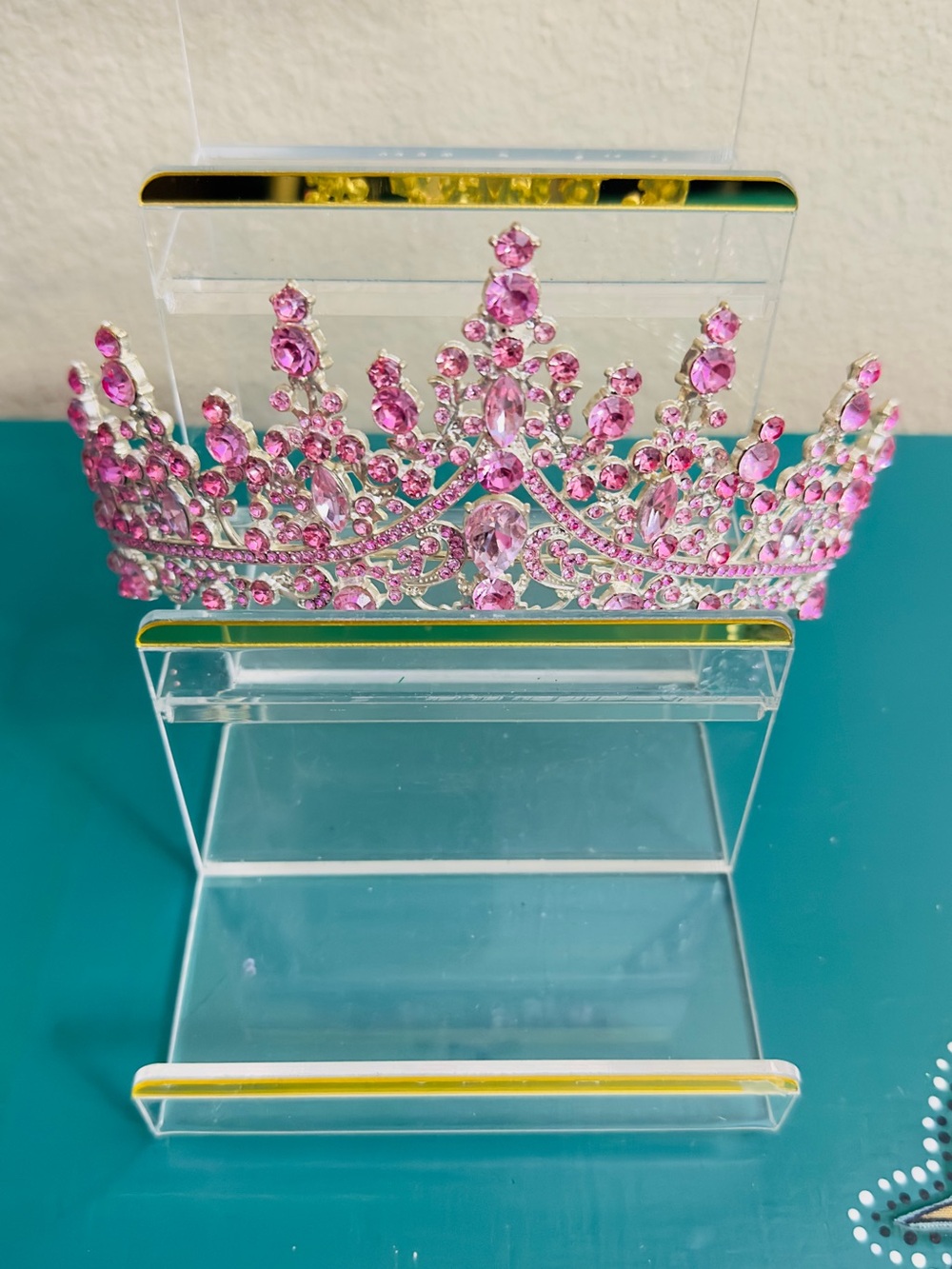 Pink Crystal Tiara Crown - Women's Hair Accessory